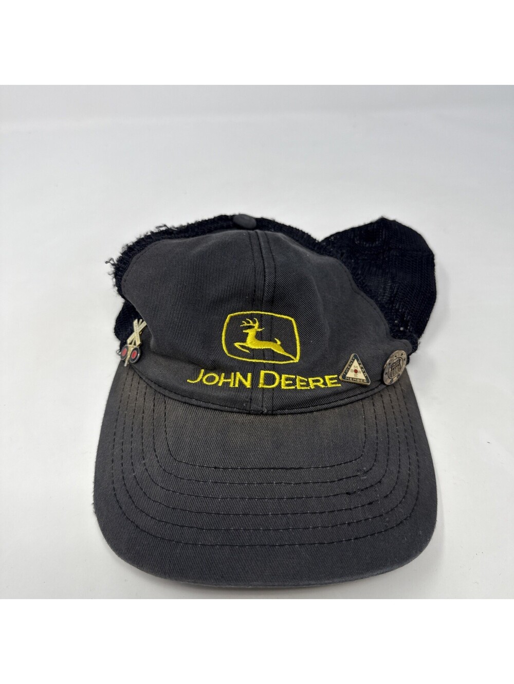 John Deere Strapback Cap Hat Black Farming Tractor With Pins
